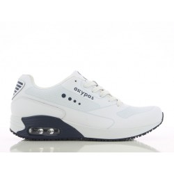 JUSTIN, chaussures professionnelles genre basket de marque OXYPAS, blanc/bleu marine